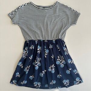 Tea Collection Dress Girls 10 Striped/Floral T-Shirt Dress